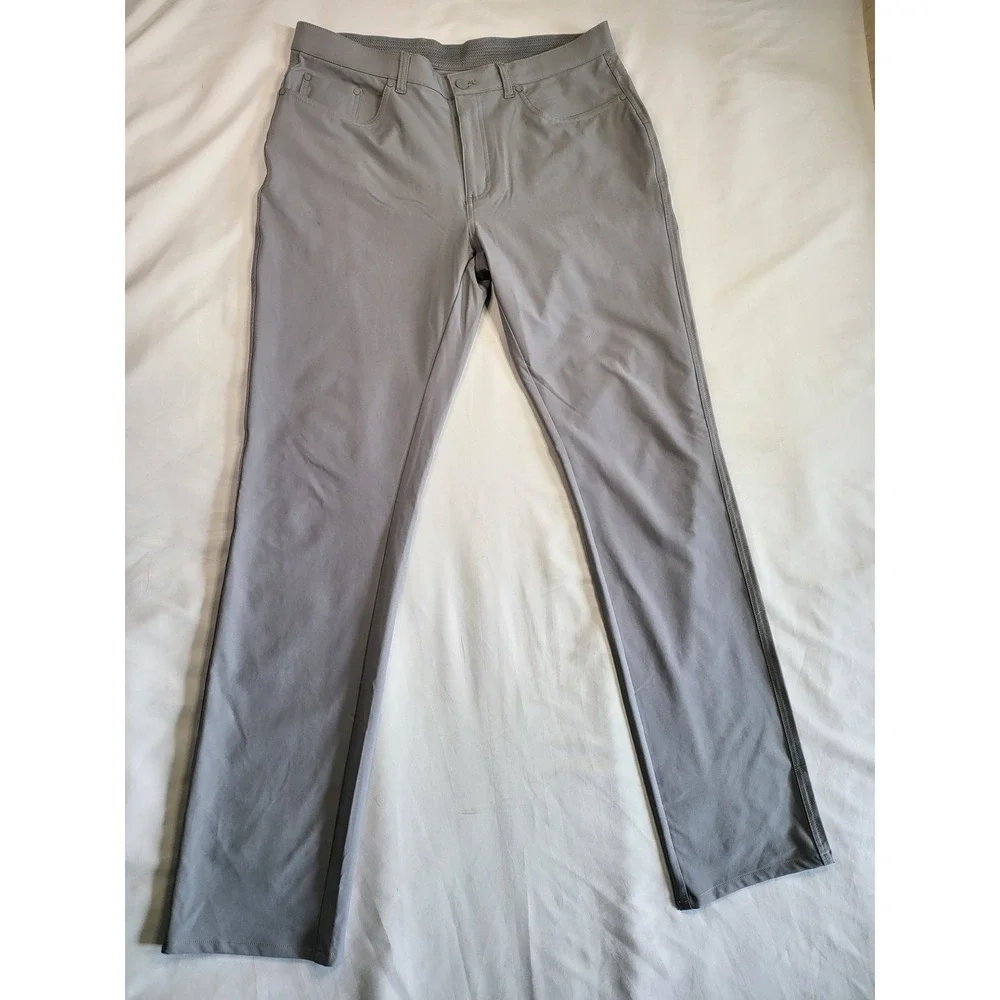 Greg Norman Shark Mens Gray Performance Golf Pants 34x34 Stretch, 5-Pocket